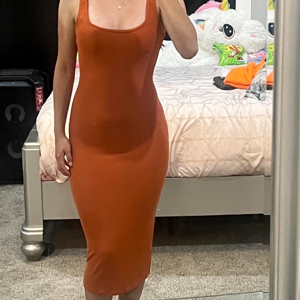 Rust Orange Sleeveless Bodycon Dress